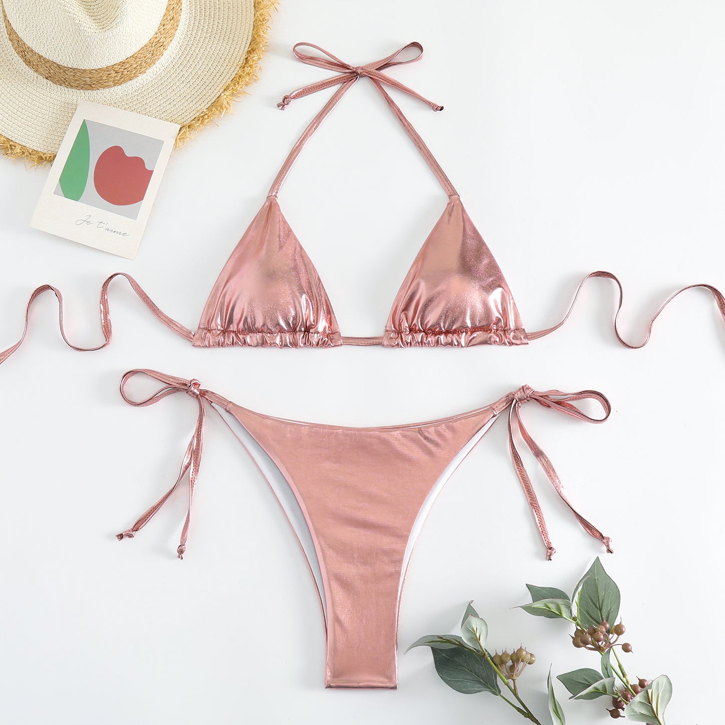 Metallic String Triangle Bikini (Multiple Colors)