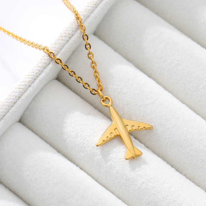 Stainless Steel Plane Pendant Necklace (Multiple Colors)