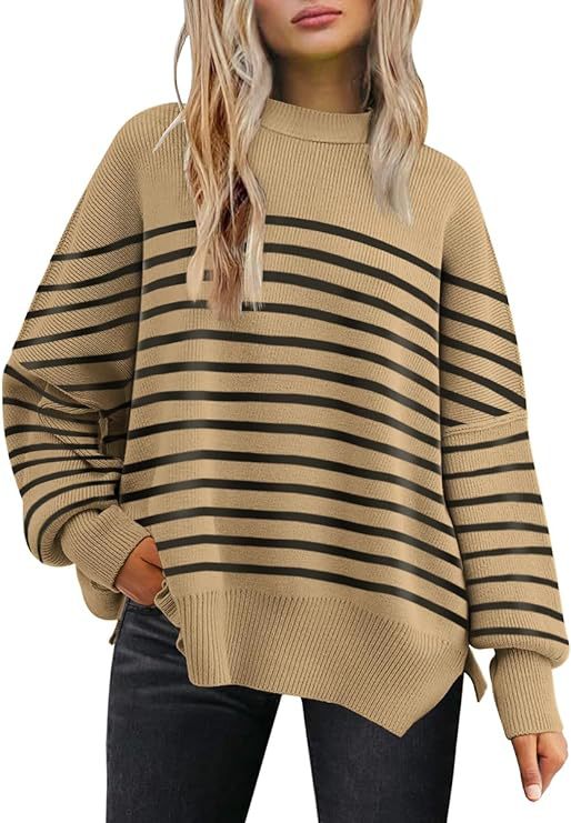 High Cuff Side Vent Oversized Stripe Women's Sweater (Multiple Colors)