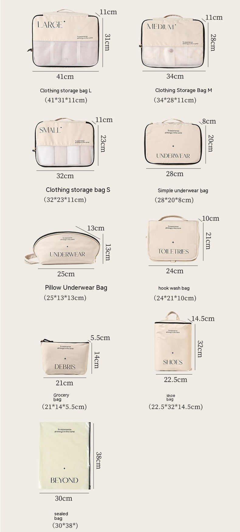 Travel Storage Bag Packing Set (Size Variations)