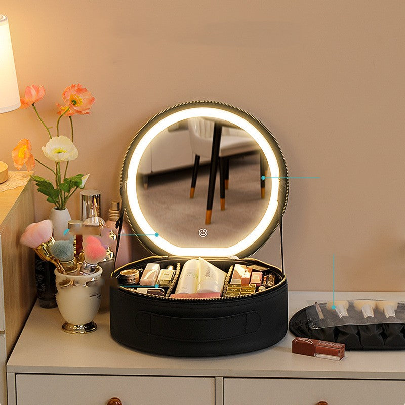 Round Smart LED Makeup Bag With Mirror Lights Cosmetic Case (Multiple Colors)