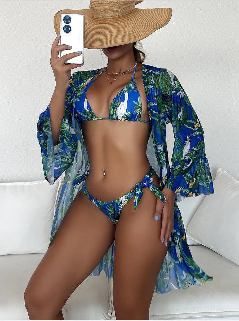 Tropical Triangle Bikini Swimsuit w/Kimono (Multiple Colors)