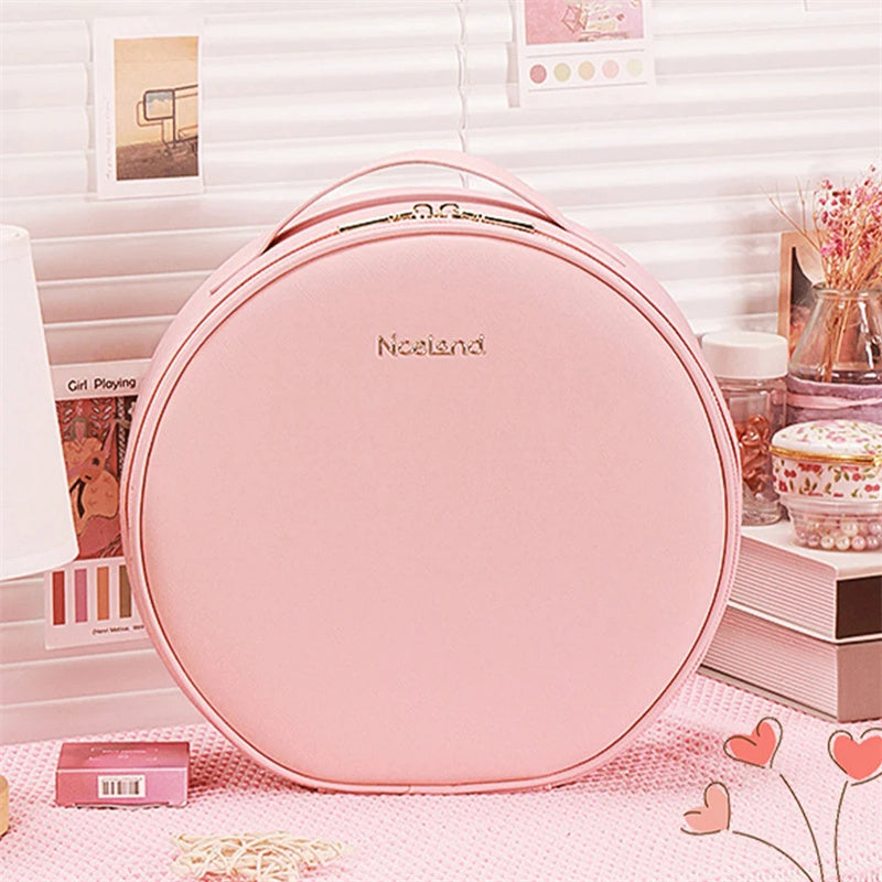 Round Smart LED Makeup Bag With Mirror Lights Cosmetic Case (Multiple Colors)