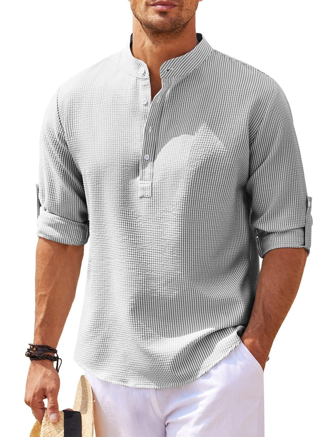 Men's Casual Cotton Blend Long Sleeve Waffle Weave Shirt (Multiple Colors)