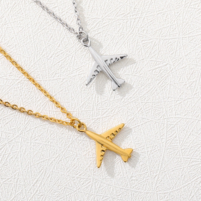 Stainless Steel Plane Pendant Necklace (Multiple Colors)