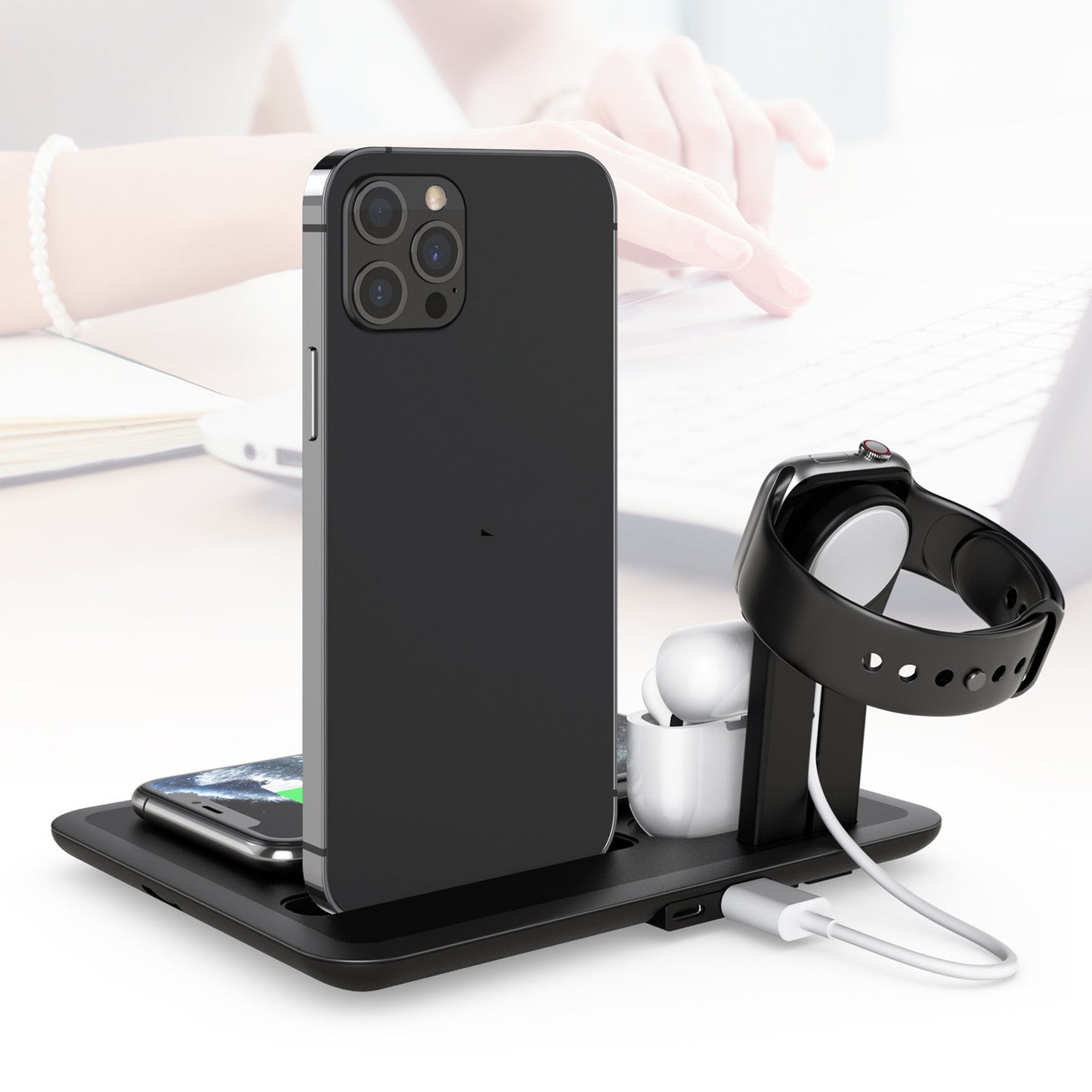 Wireless 2 Phone Charger w/Watch & Headphone Bracket (Black or White)