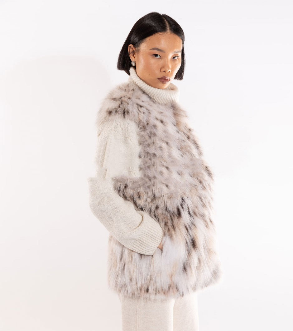 Vegan Snow Leopard Fur Vest (Grey) (Regular & Plus Size)